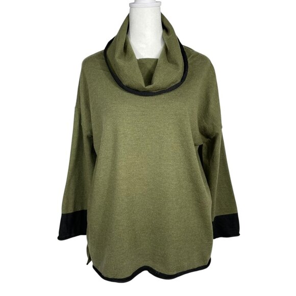 Habitat Moss Green Wool Blend Boxy Cowlneck Lagenlook Pullover Top Women’s Small - Picture 11 of 11